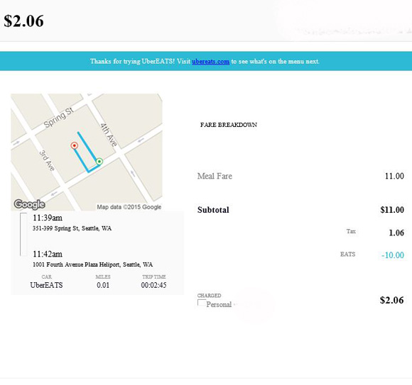 シアトルで試してみた！あの Uber のランチ出前サービス 『UberEATS 