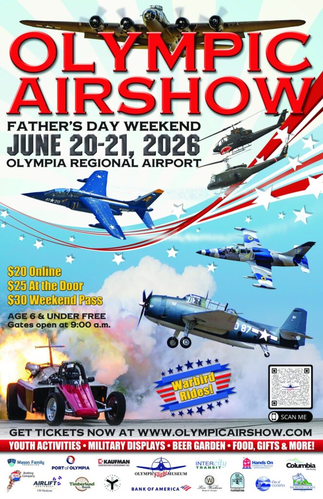 olympic-air-show-2026 - junglecity.com Event poster for Olympic Air Show with multiple aircraft and bold red title, announcing June 20–21, 2026 at Olympia Regional Airport.