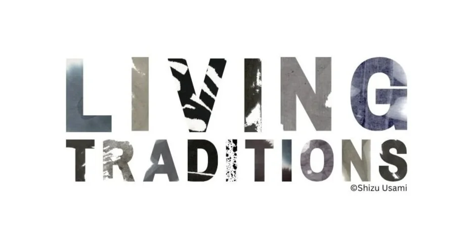 Logo: 'Living Traditions' with textured letters and ©Shizu Usami.