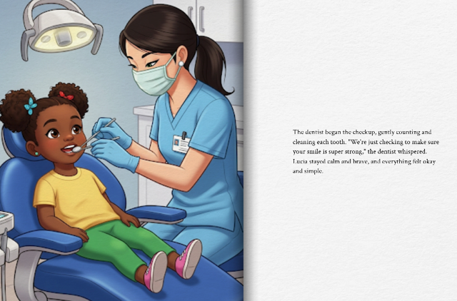 yusuke-matsuura-4 - junglecity.com A dentist in blue scrubs and a mask gently examines a young girl seated in a dental chair beneath an overhead lamp.